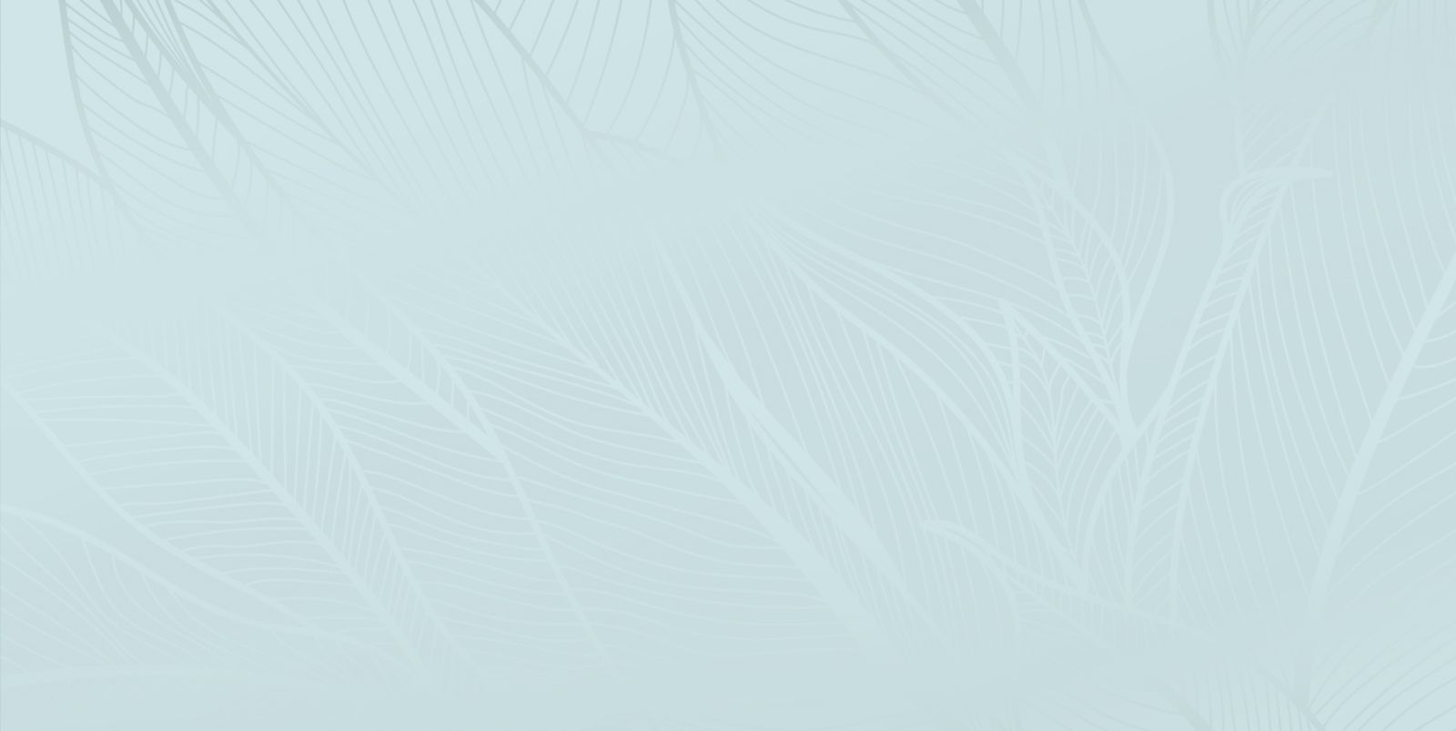 Subtle light blue background with leaf patterns.