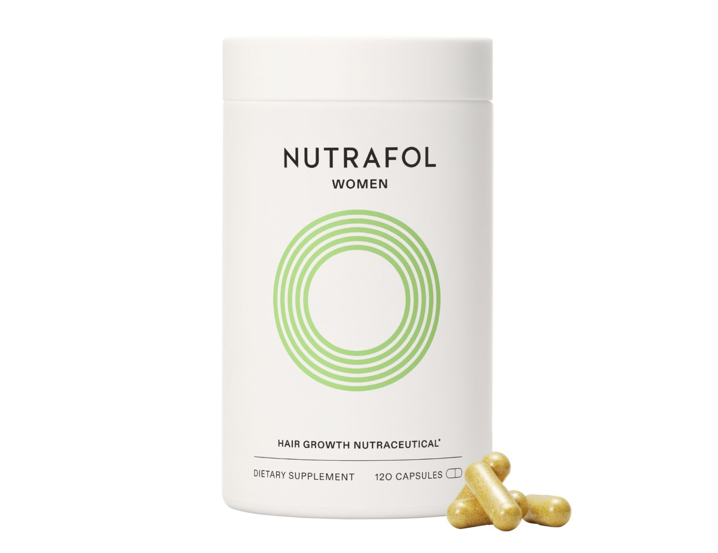 Nutrafol women's hair growth supplement bottle and capsules