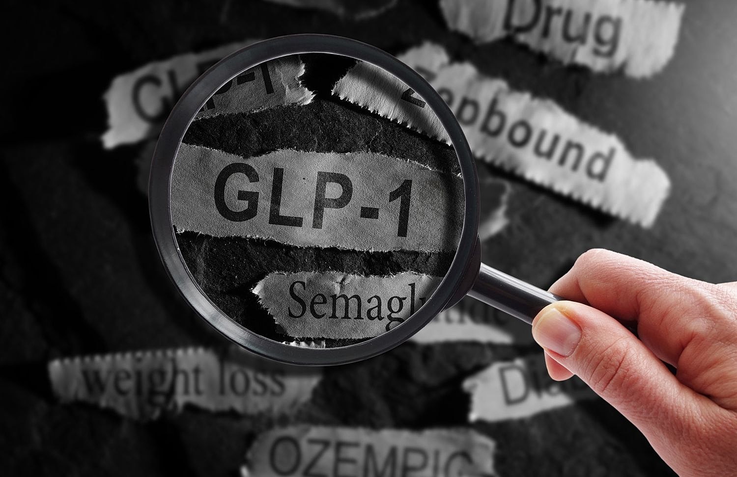GLP-1 drug information under magnifying glass.